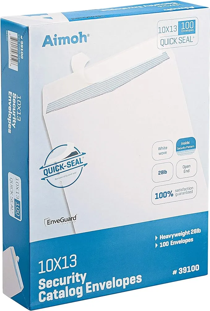 Aimoh 100 10 x 13 Self-Seal Security White Catalog Envelopes