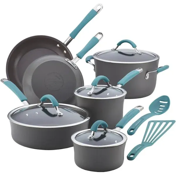 Rachael Ray Cucina 12-Piece Hard-Anodized Nonstick Cookware Set, Blue