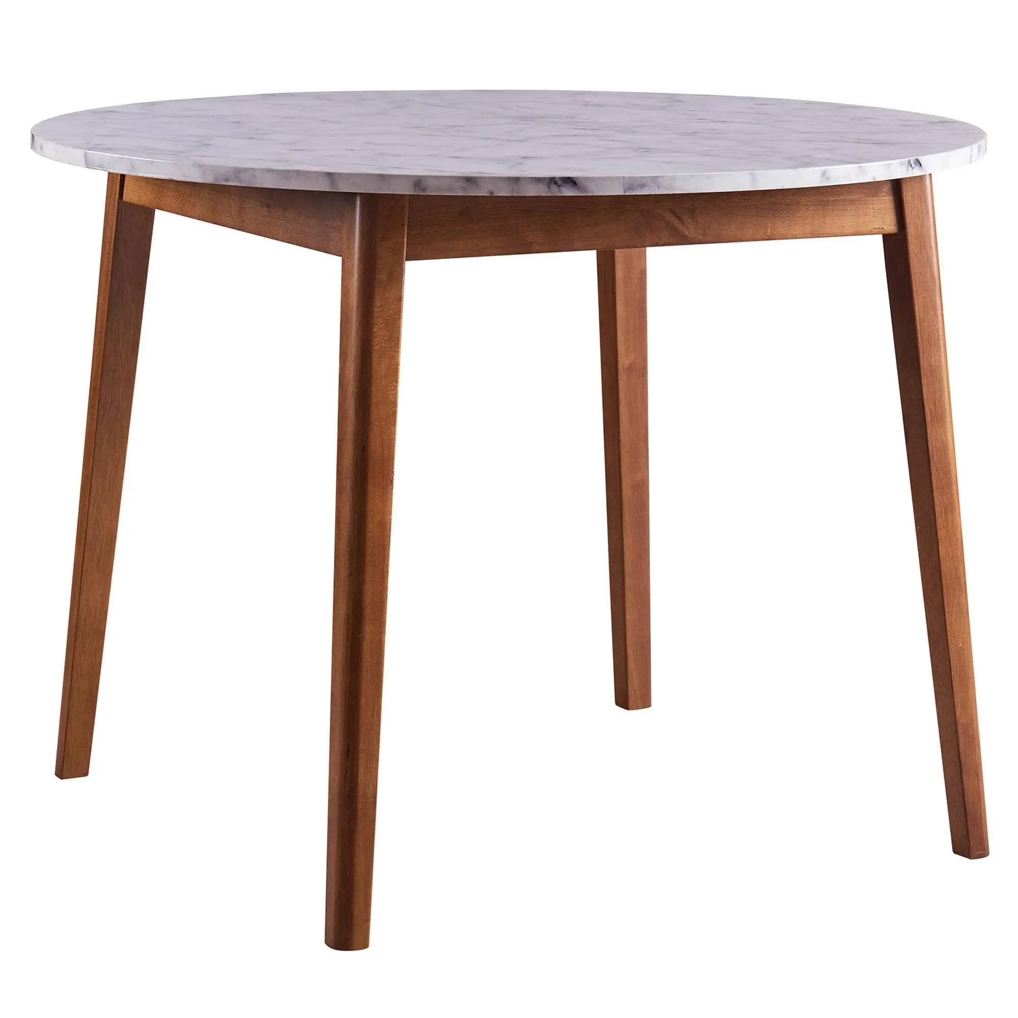 Round Marble-Look Dining Table, Marble/Walnut