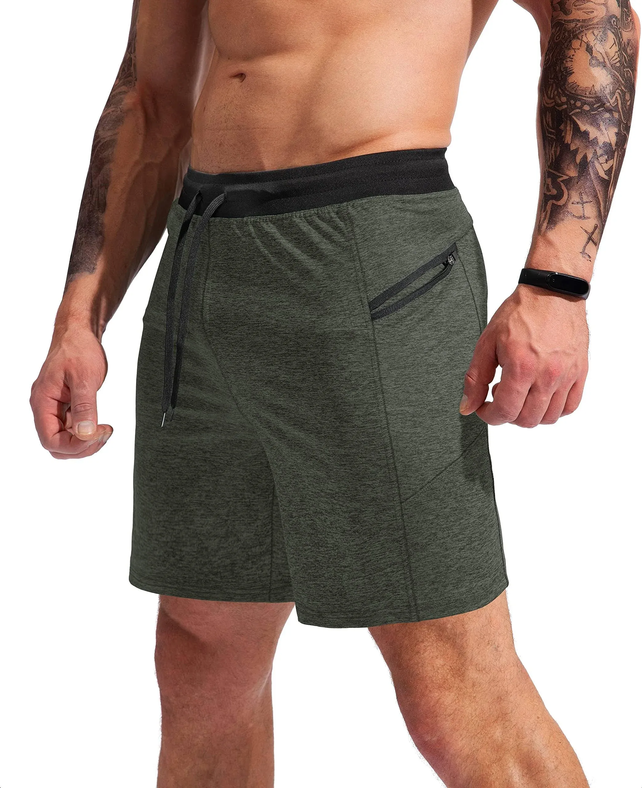 G Gradual Men's 7" Athletic Gym Shorts Quick Dry Workout Running Shorts with Zipper Pockets