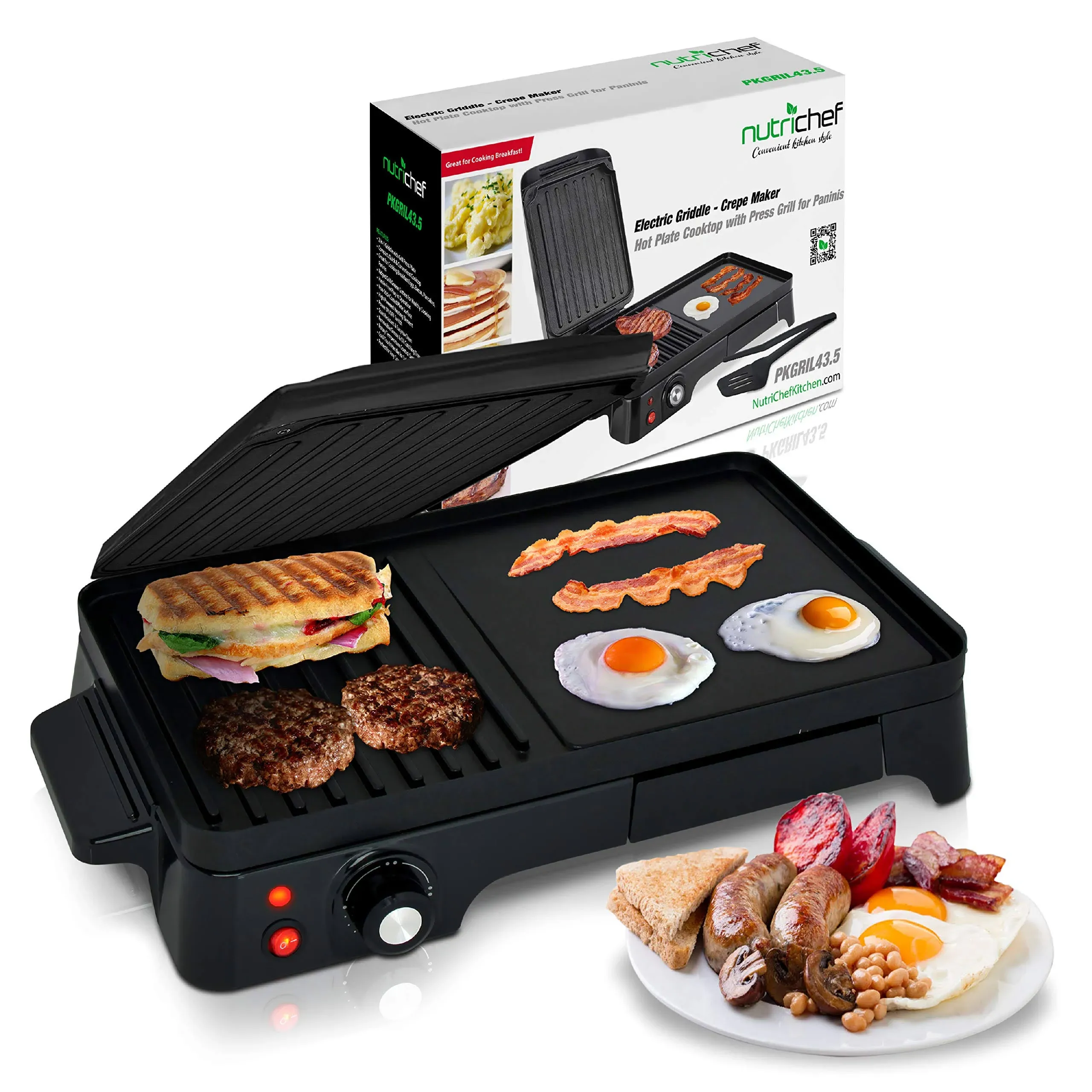 2-in-1 Panini Press Grill &amp; Griddle | Nonstick Coating, Temperature Control