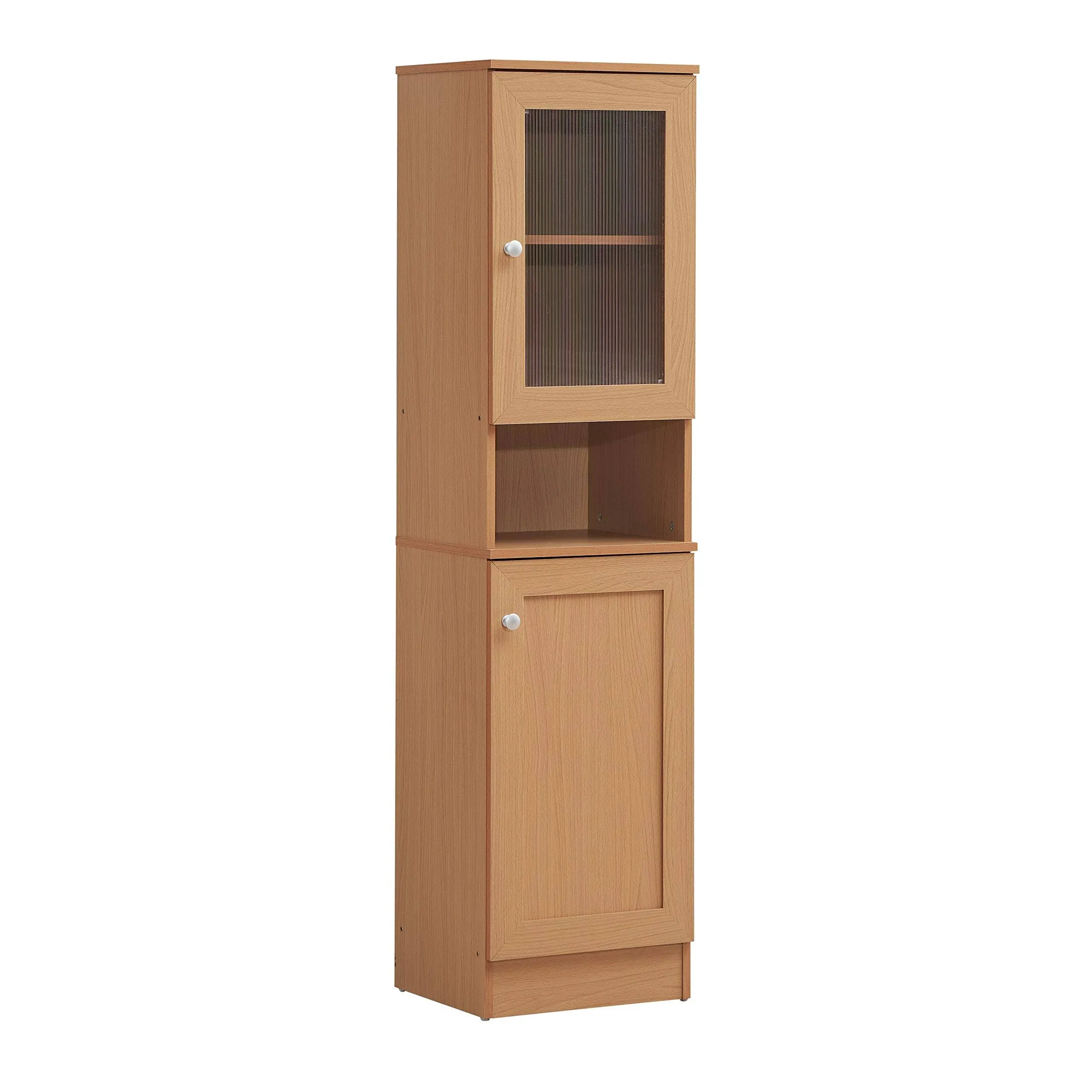 Hodedah 63" Tall Slim Open Shelf Plus Top and Bottom Enclosed Storage Kitchen ...