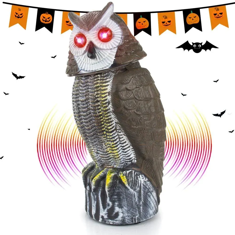 Solar Bird Repellent, Owl Decoy Bird Deterrent Devices Outdoor with Flashing