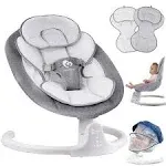 Bluetooth Baby Swing for Infants, Compact & Portable Baby Rocker, 3 Seat Positions, 5 Swing Speed, 10 Lullabies, Remote Control, USB Plug-in Power, Reversible Cushion for All Seasons