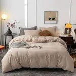 Janlive Washed Cotton Duvet Cover Ultra Soft 100% Cotton Solid Color Duvet Cover Set with Zipper Closure -3 Pieces