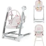 BABY JOY Baby Swings for Infants, 3 in 1 Foldable High Chair w/ 8 Adjustable Height, 5-Position Backrest, 3 Timer Settings, 12 Melodies and 5 Natural Sounds, Booster Seat for Dining Table (Pink)