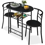 Best Choice Products 3-Piece Wooden Round Table & Chair Set for Kitchen, Dining Room, Compact Space w/Steel Frame, Built-in Wine Rack - Black