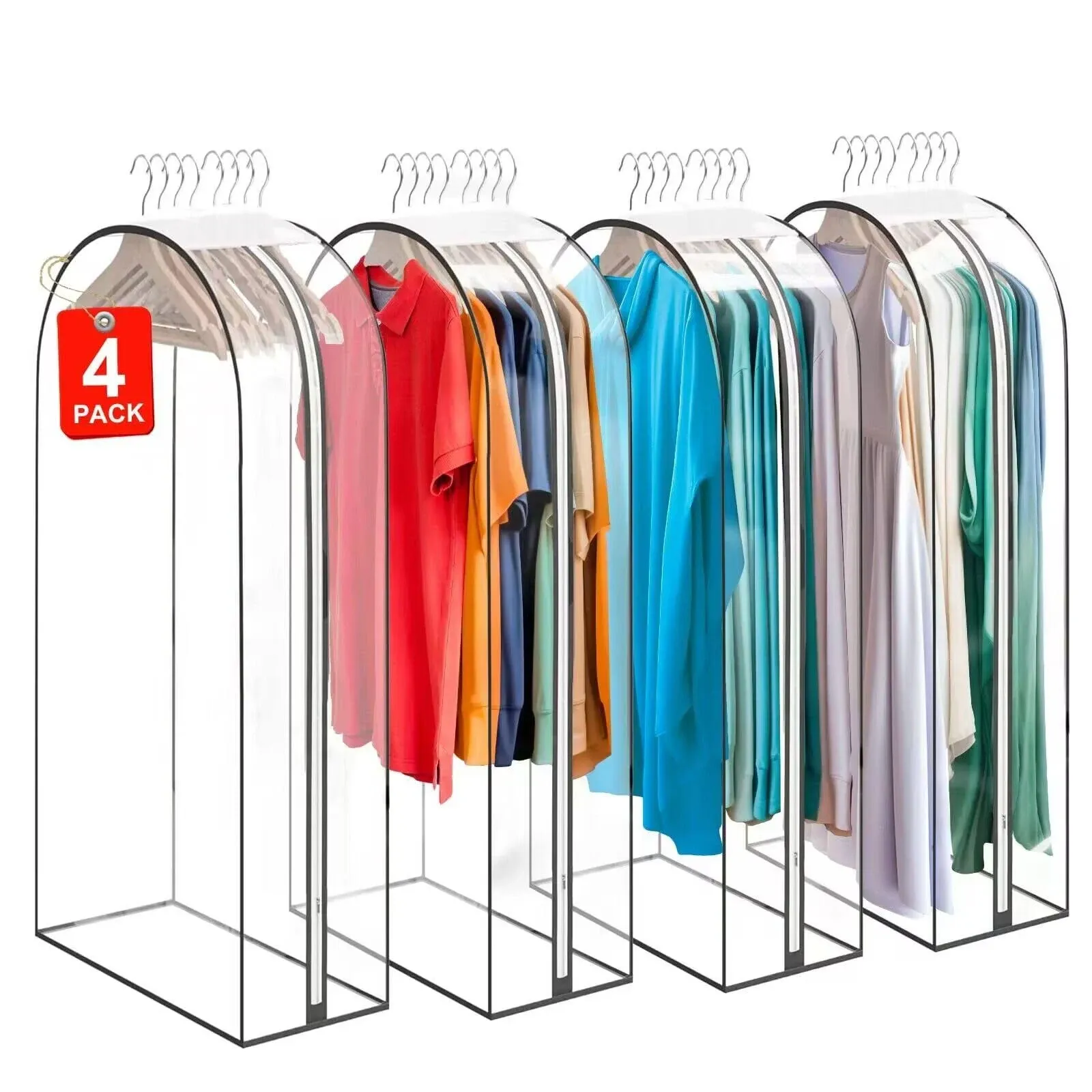 4 Packs Frskcssd 43&#034; All Clear Garment Bags with 10&#039;&#039; Gusseted for Hanging Cl...