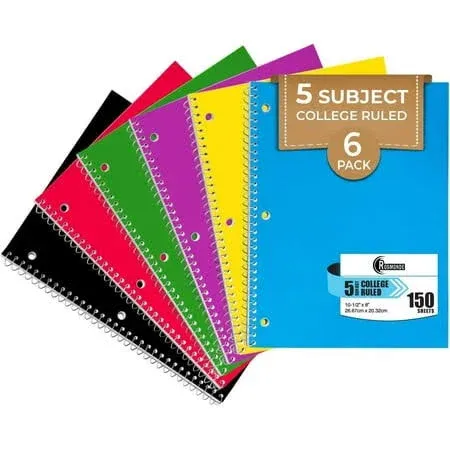 Rosmonde 5 Subject College Ruled Spiral Notebooks