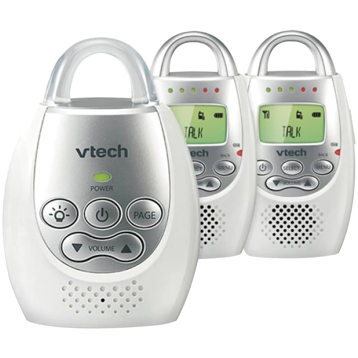 VTech DM221 Audio Baby Monitor with up to 1,000 ft of Range, Vibrating Sound-Alert, Talk Back Intercom & Night Light Loop, White/Silver