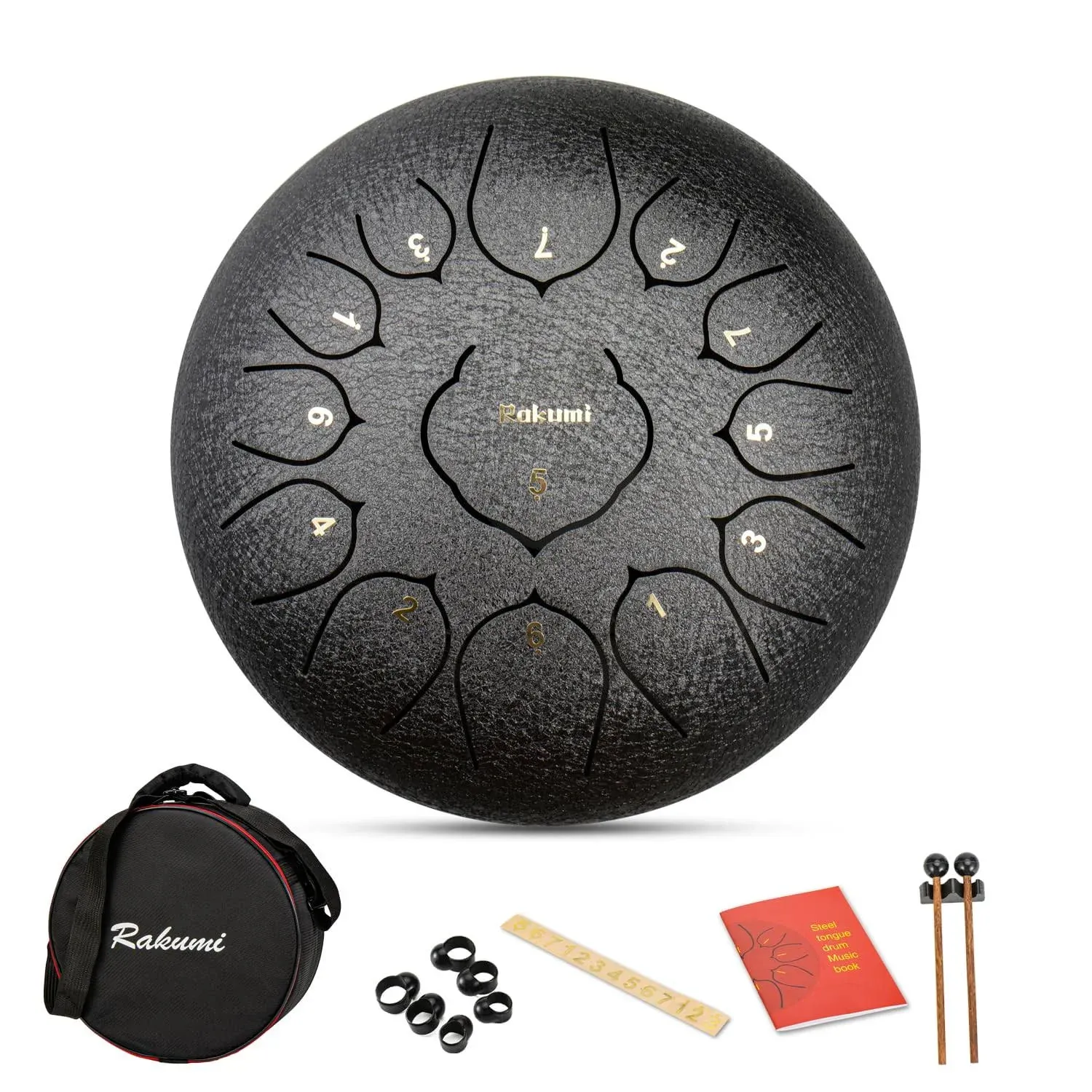 Rakumi Steel Tongue Drum-13 Note 12 Inch Percussion Instrument Lotus Hand Pan Drum C key with Drum Mallets Carry Bag