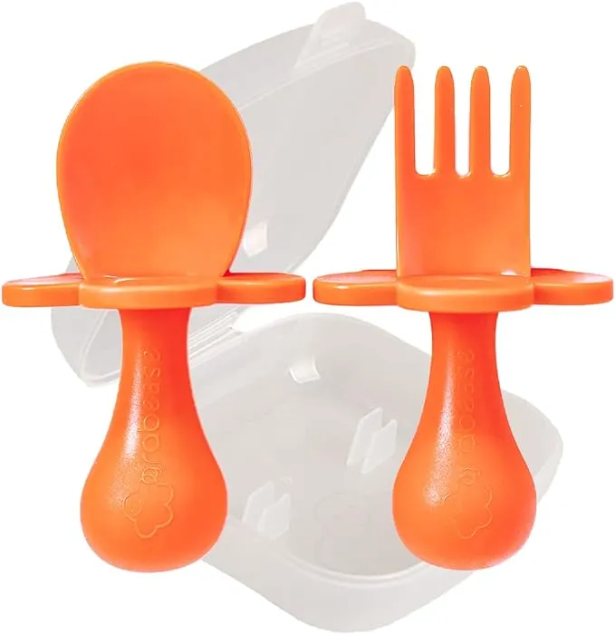 Grabease Toddler Silverware Toddler Spoons and Forks Baby Silverware Baby For and Spoons, BPA-Free & Phthalate-Free for Baby & Toddler, 1 Set, Orange