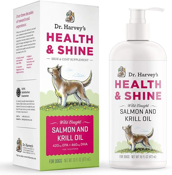 Health &amp; Shine Salmon and Krill Fish Oil for Dogs- Supports Healthy Heart-NEW.