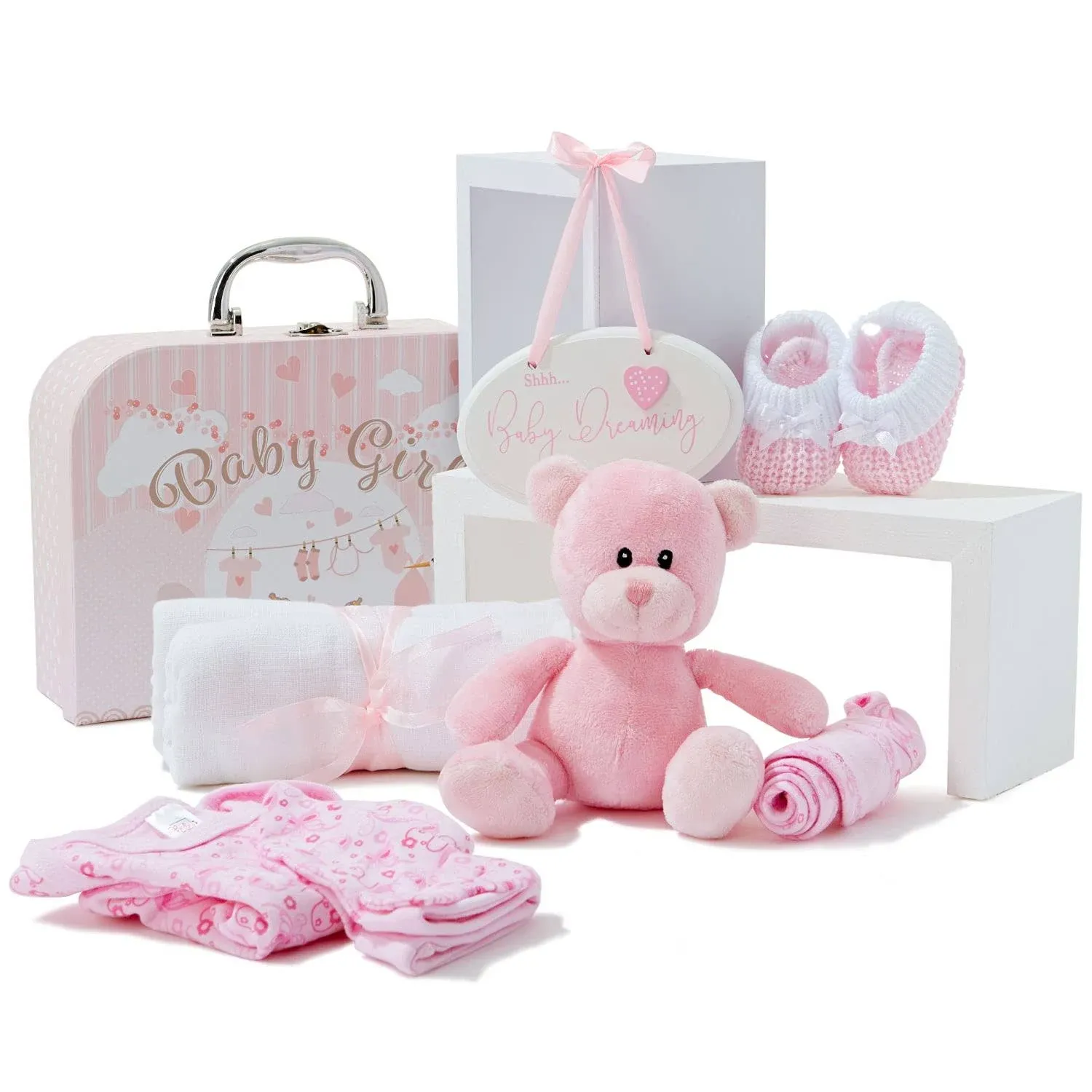 Baby Box Shop New Baby Gift Set for Newborn Baby Girl - Pink Keepsake Box with ...