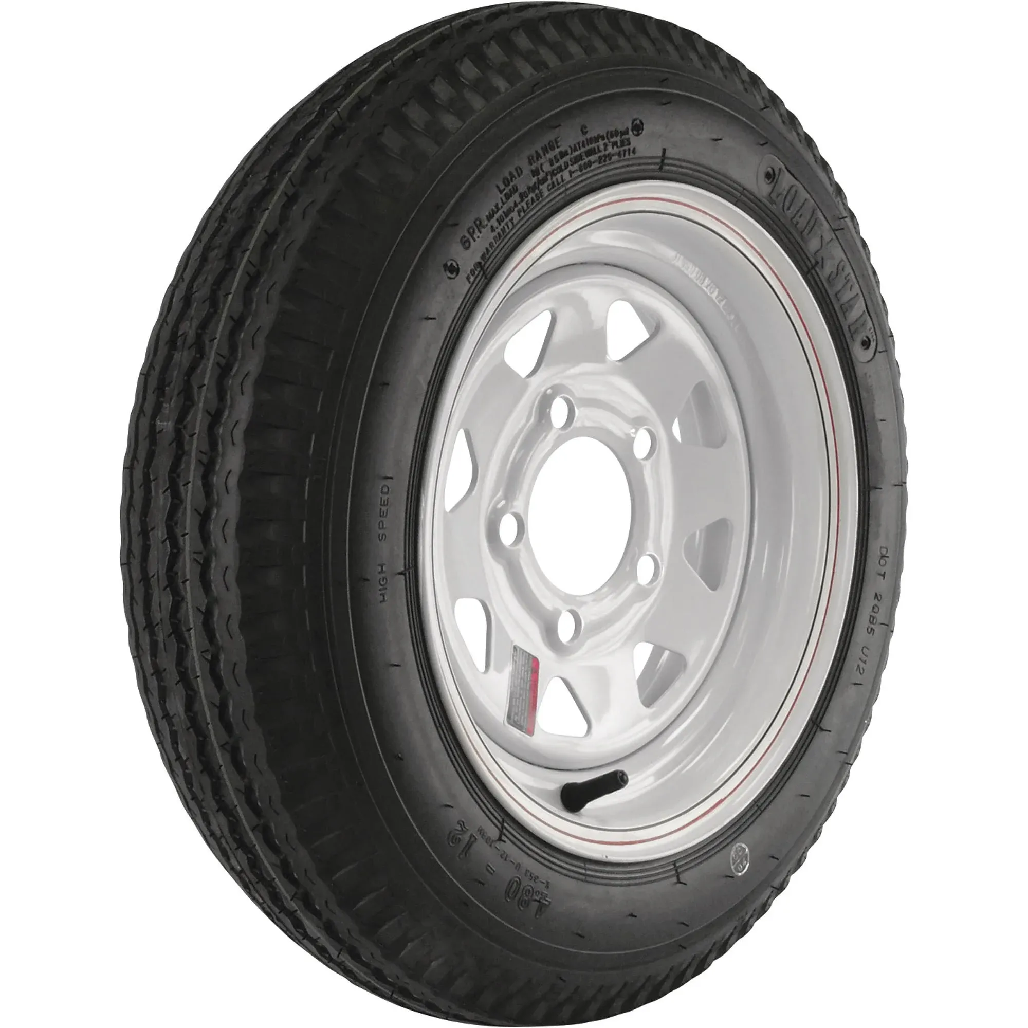 Kenda Loadstar 12in. Bias-Ply Trailer Tire and Wheel Assembly — 480-12, 5-Hole,