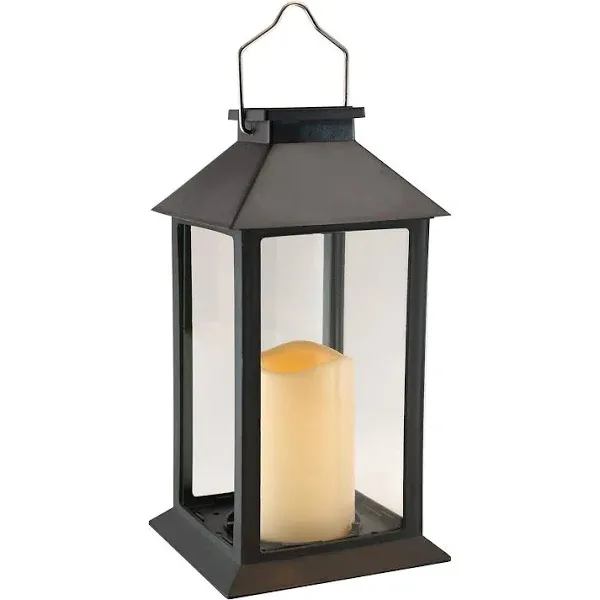 LumaBase Solar Powered Lantern with LED Candle - Traditional Black