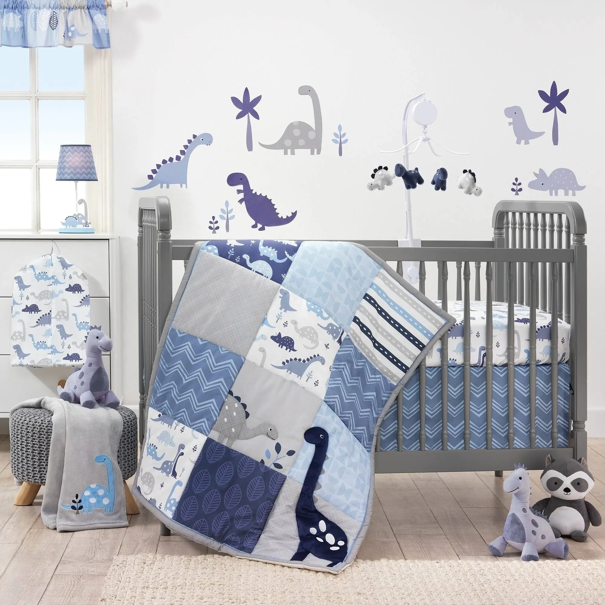 Bedtime Originals Roar 6-Piece Crib Bedding Set - Blue, Gray, White, Animals