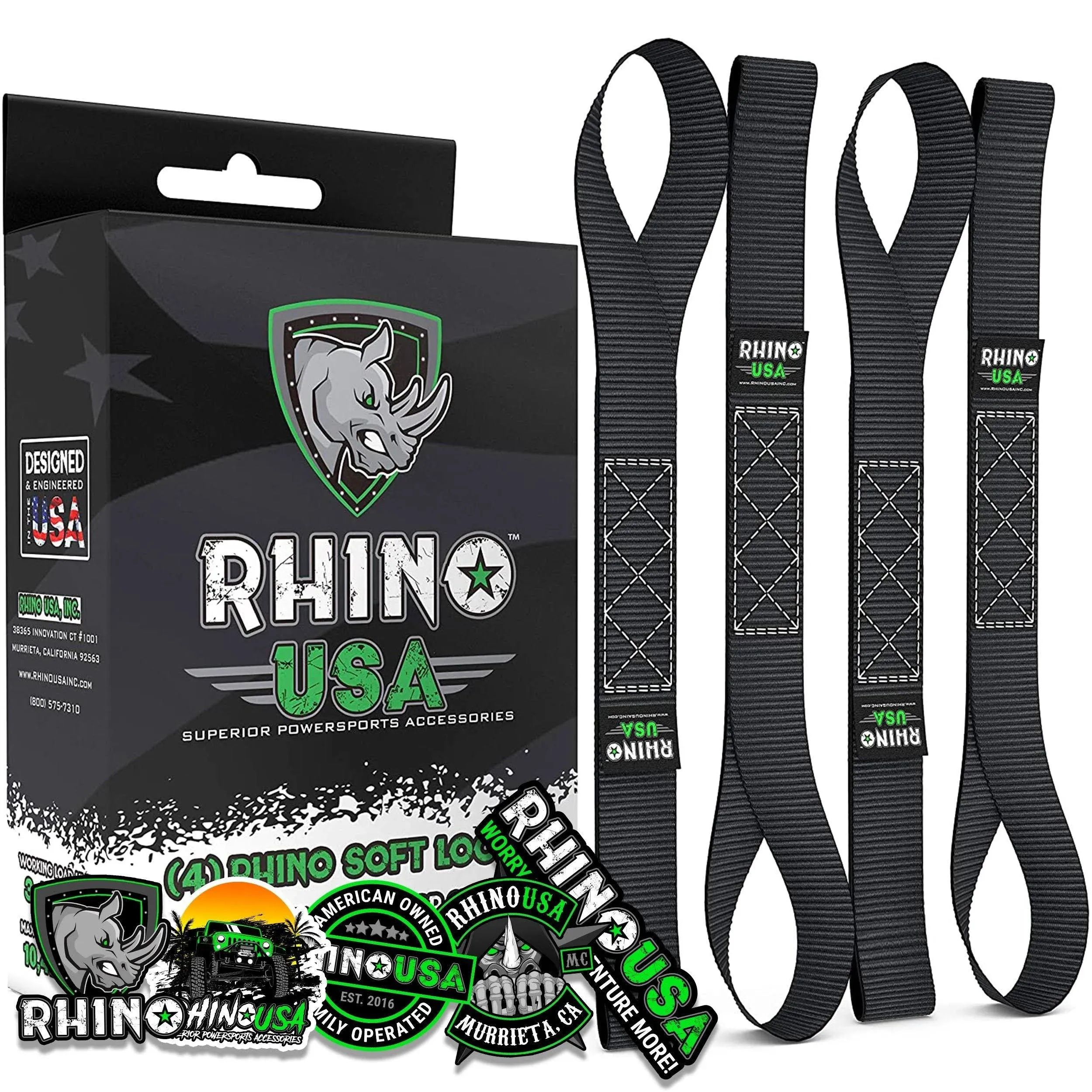 Rhino USA Soft Loops Motorcycle Tie Down Straps 4pk - 10,427lb Max Break Strengt