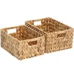 FairyHaus Wicker Baskets 15x11x7" & 13.4x9.5x6.5", 2 Pack Handmade Big Wicker Storage Basket with Handles, Natural Water Hyacinth Wicker Baskets for