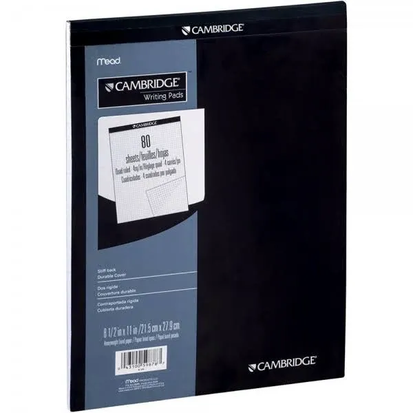 Mead Quad-Ruled Stiff-Backed Planning Pad, Letter Size, 8 1/2" x 11", Assorted Paper Colors, Pad Of 80 Sheets