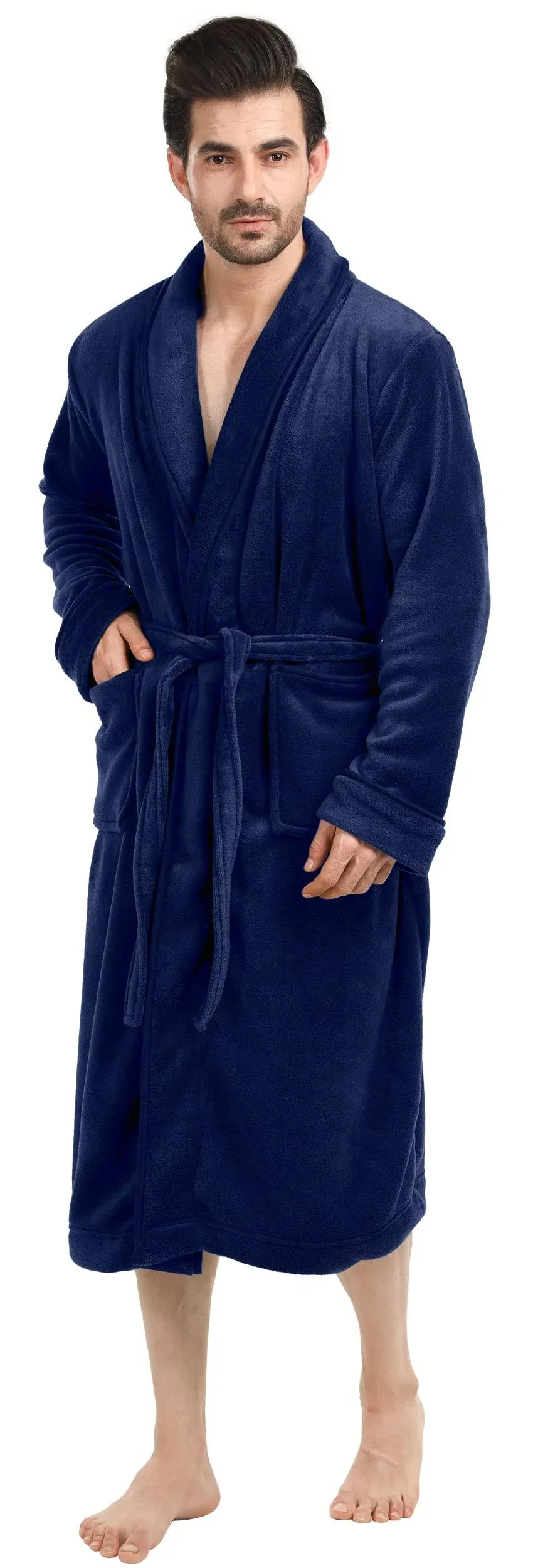 NY Threads Luxurious Mens Shawl Collar Fleece Bathrobe Spa Robe