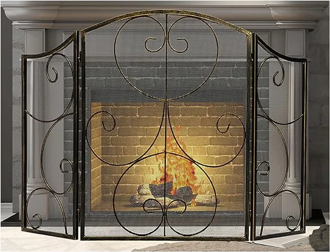 DOEWORKS 3 Panel Heavy Duty Fireplace Screen Safety Fire Place Fence Spark Guard Cover Bronze