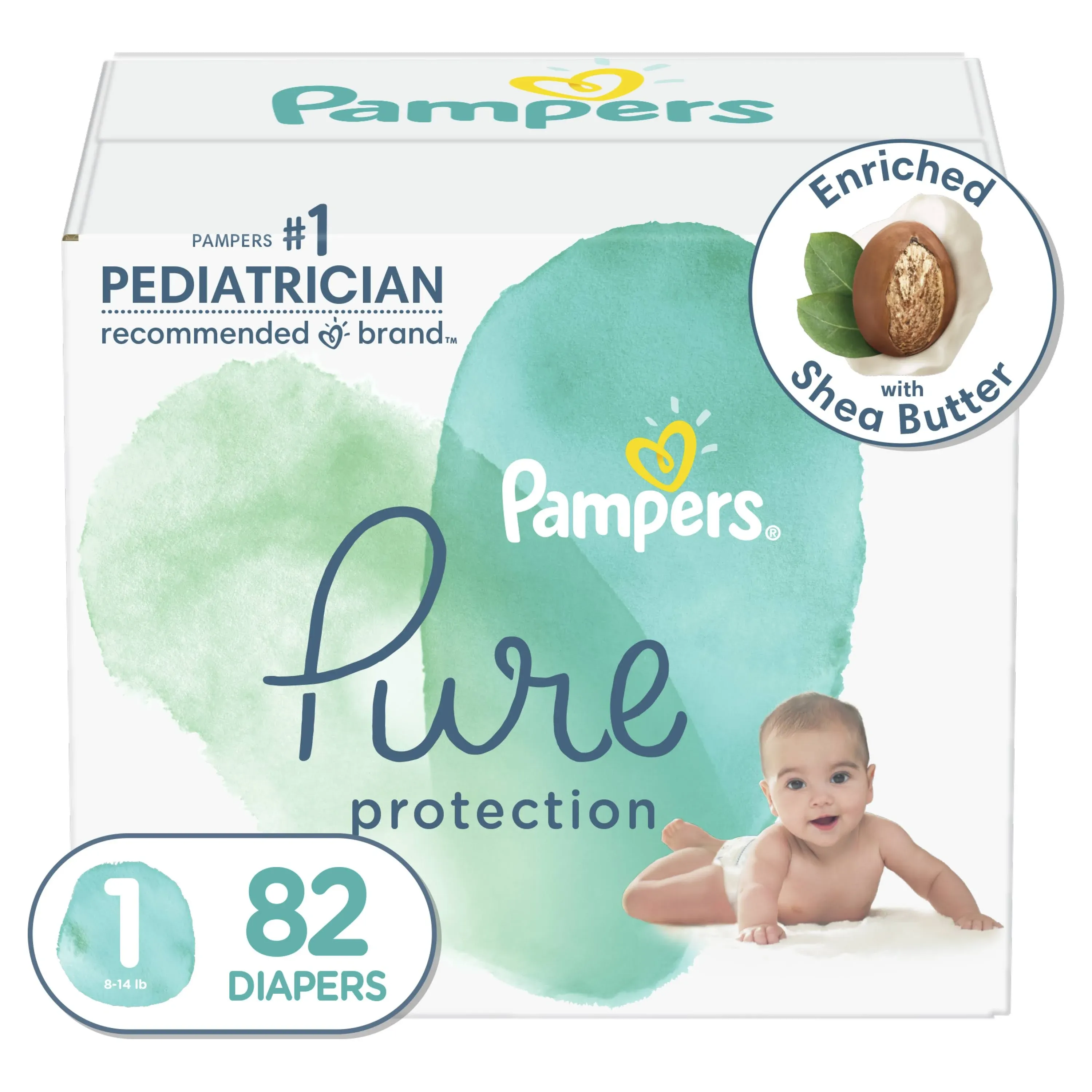 Pampers Pure Protection Diapers, 1 (8-14 lb), Super Pack - 82 diapers