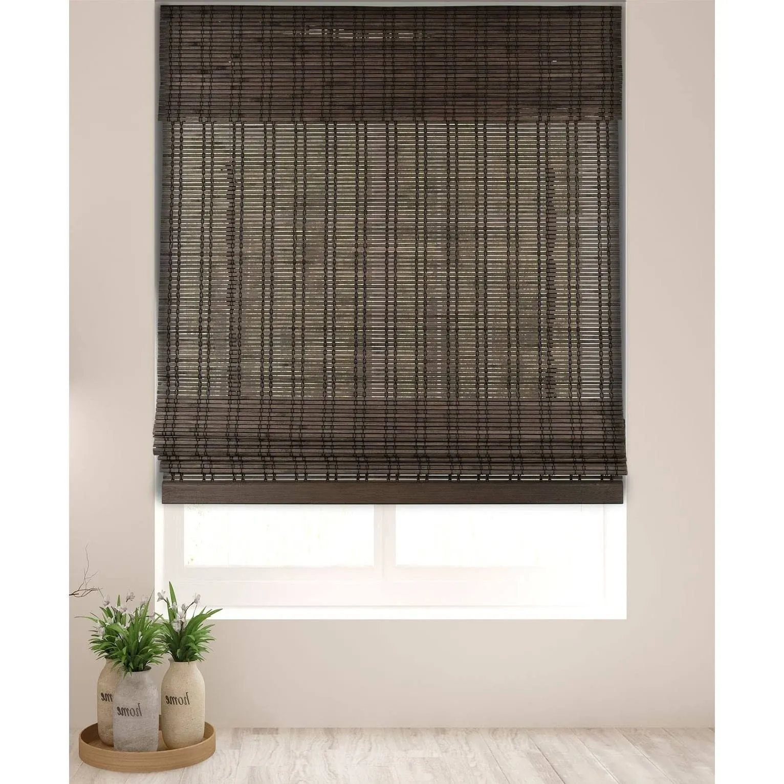 Arlo Blinds Bamboo Roman Shades, Dali Walnut, 34" W x 60" H,Cordless Light Filtering/Sheer Window Blinds.