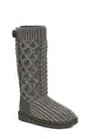 UGG Classic Cardi Cabled Knit Boot in Grey, Size 3, Leather