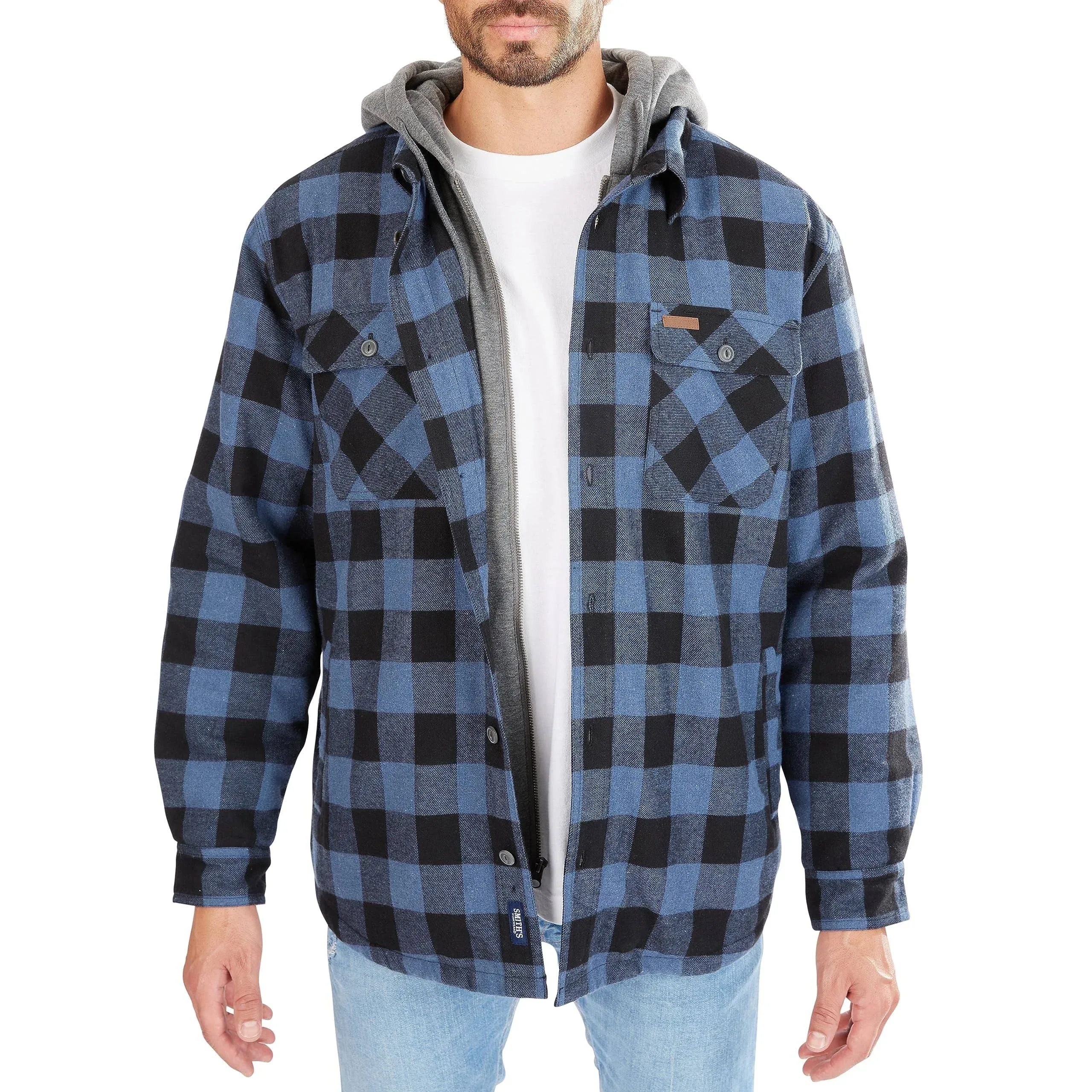 Big & Tall Smith's Workwear Sherpa-Lined Hooded Flannel Shacket