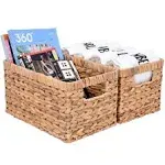 StorageWorks Water Hyacinth Storage Baskets, Rectangular Wicker Baskets with Built-in Handles, Medium, 2-Pack