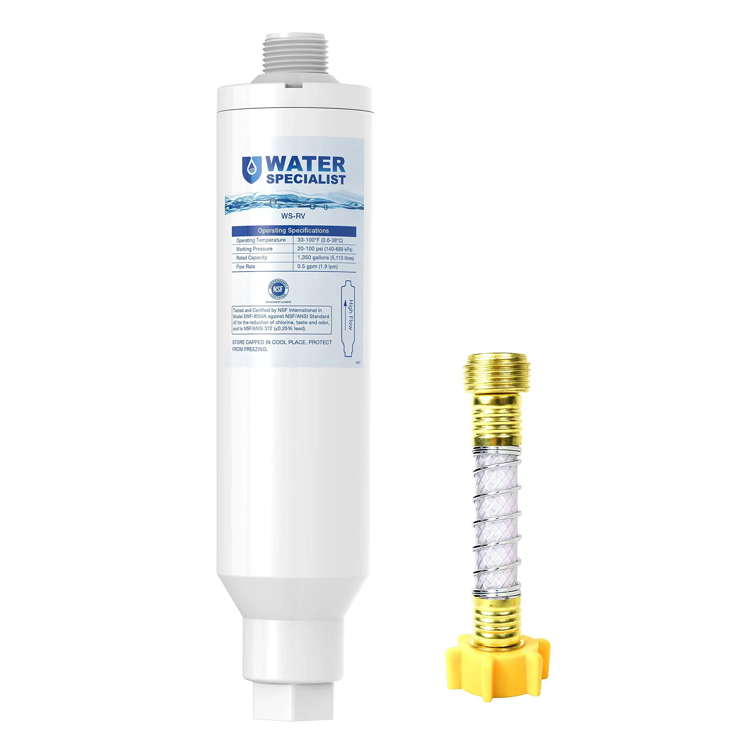 Waterspecialist RV Inline Water Filter, NSF Certified, Reduces Chlorine, Bad ...