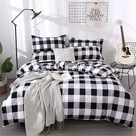 Farmhouse Buffalo Checked Bedding Set Black Gray White Plaid Comforter Cover Twin ...