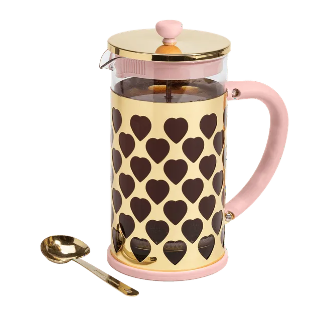 Paris Hilton French Press Coffee Maker with Heart Shaped Measuring Scoop, 34 Ounce, Pink