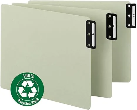 Smead™ 100% Recycled End Tab Pressboard Guides with Metal Tabs, 1/3-Cut End Tab, A to Z, 8.5 x 14, Green, 25/Set (SMD63276)