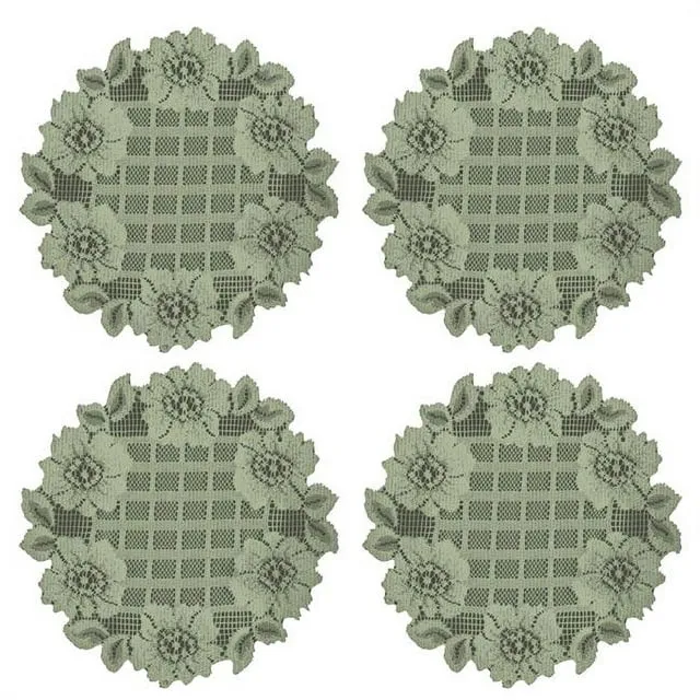 Heritage Lace 9 in. Floral Trellis Round Doilies, Fern - Set of 4