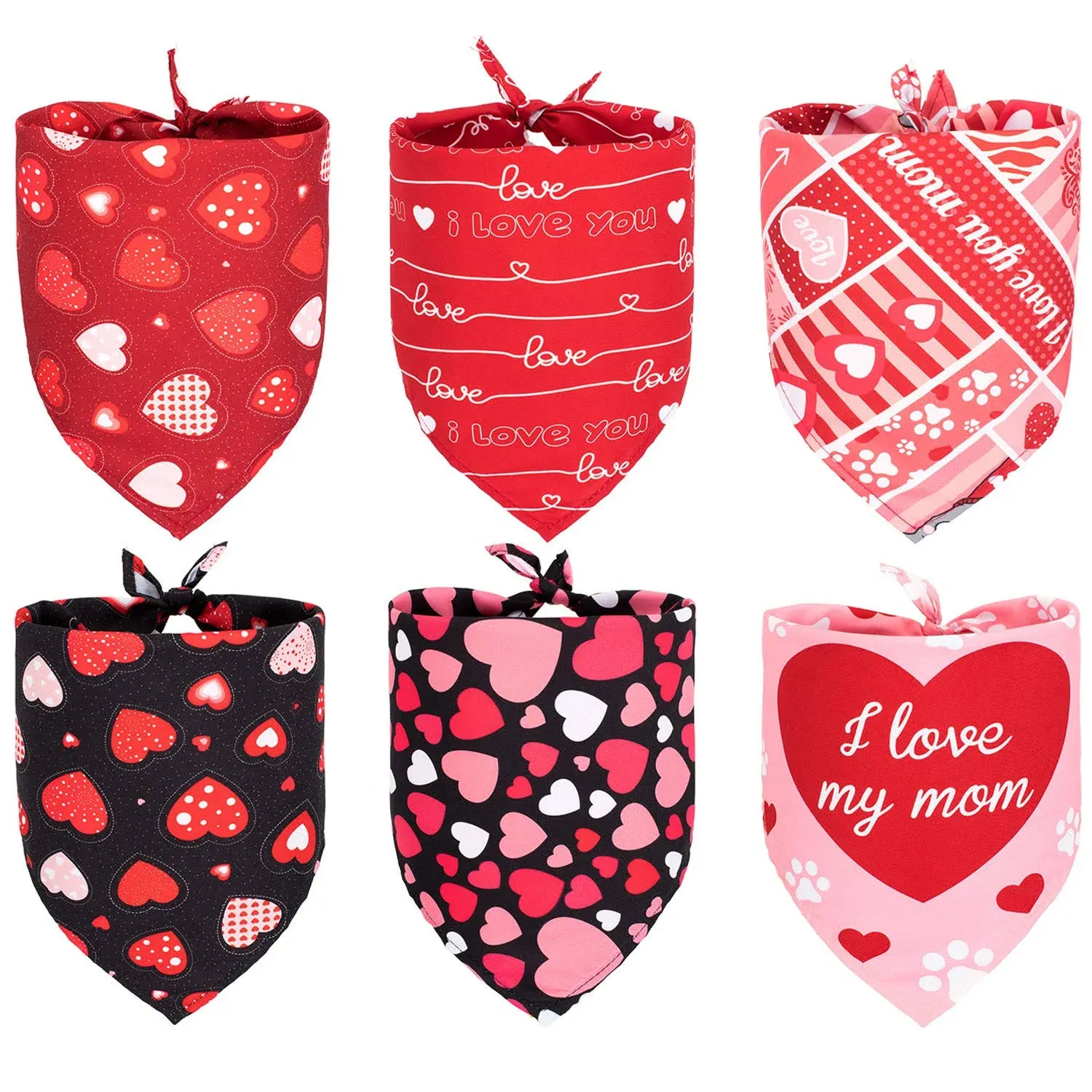 Whaline 6 Pack Valentine&#039;s Day Dog Bandanas, Triangle Heart Love Bibs Scarf,