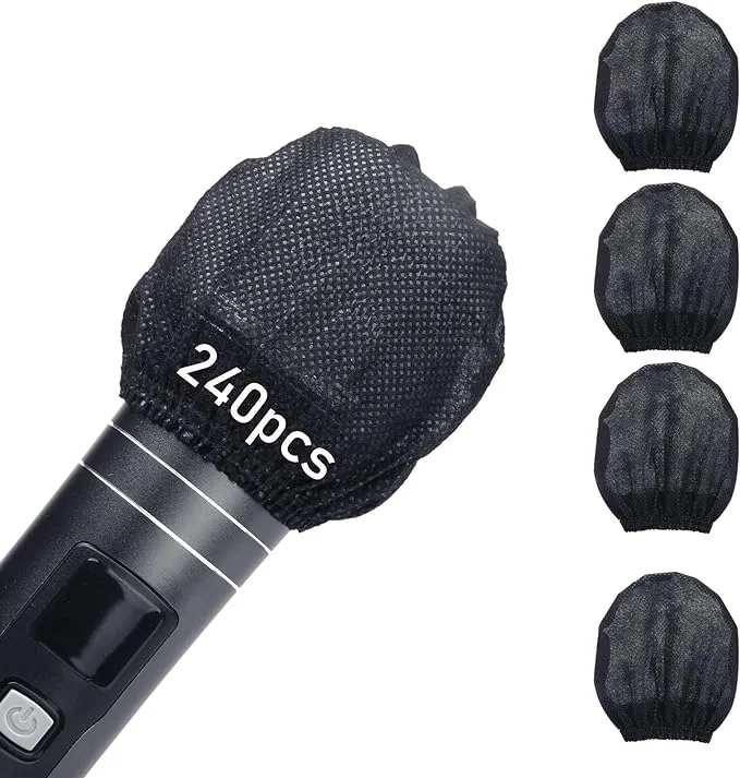 240pcs (120 pairs) Mic Covers Disposable Non-Woven, Individually Wrapped Mic Cover For Sanitary Mic Covers Disposable For Mic Microphone Windscreen & Pop Filters Black