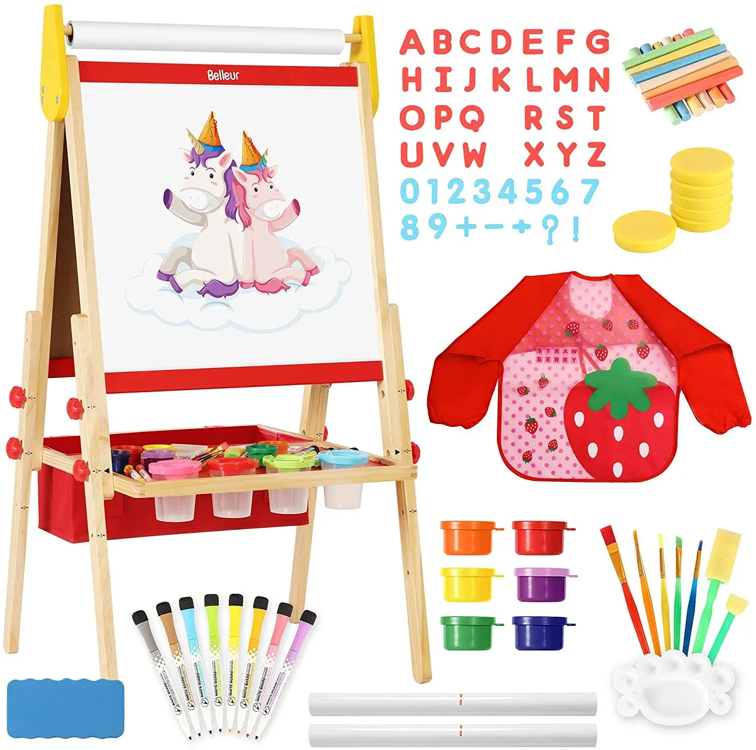 Belleur All-In-One Kid Easel Including 2 Paper Rolls, Magnetic Letters, 6 Finger ...