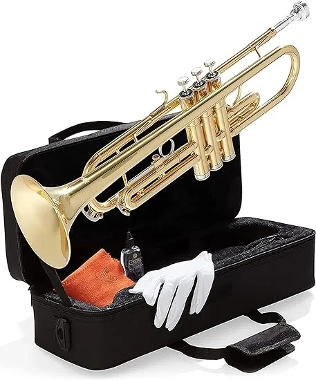 Mendini By Cecilio Bb Trumpet - Trumpets for Beginner or Advanced Student w/Case, Cloth, Oil, Gloves - Brass Musical Instruments For Kids & Adults