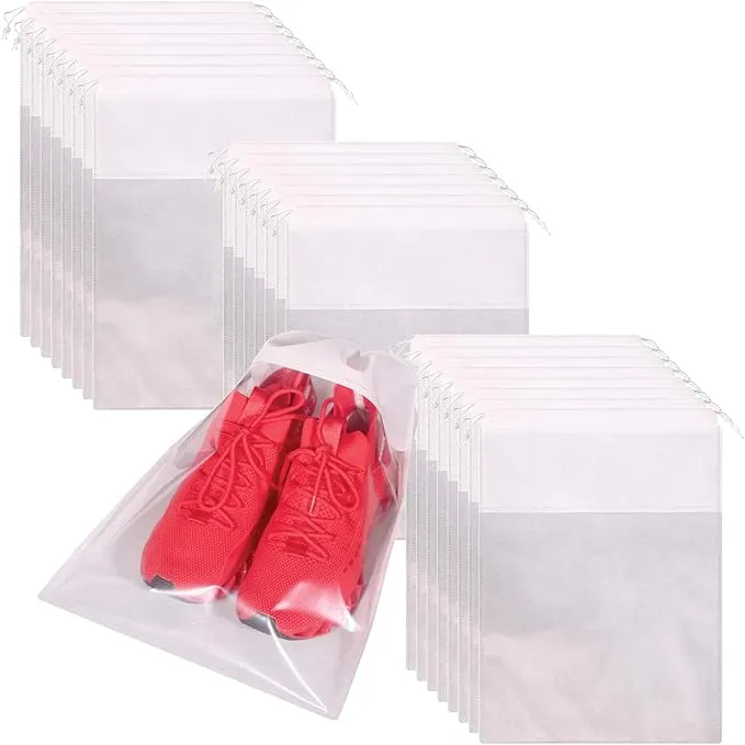 24 Pcs Clear Plastic Shoe Bags Large Shoe Packing w/ Drawstring for Men Women