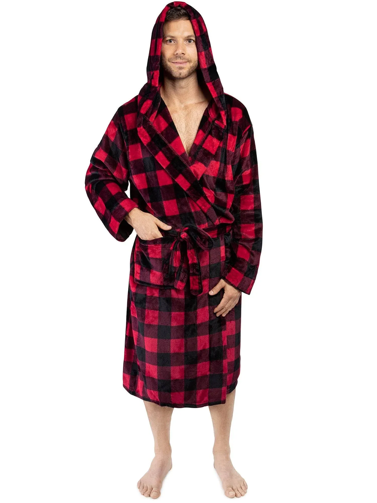 PAVILIA Mens Robe, Hooded Fleece Bathrobe for Men, Plush Long Warm Robe for Male Bath Spa