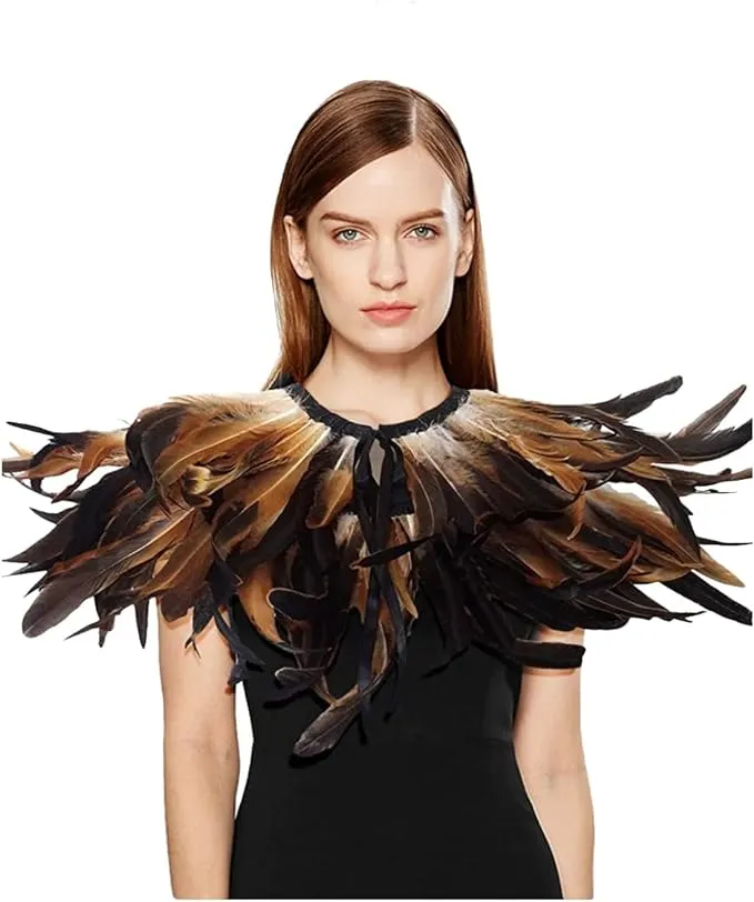 L&#039;VOW Women&#039; Natural Feather Shrug Cape Shawls Lace Collares for Black-003 