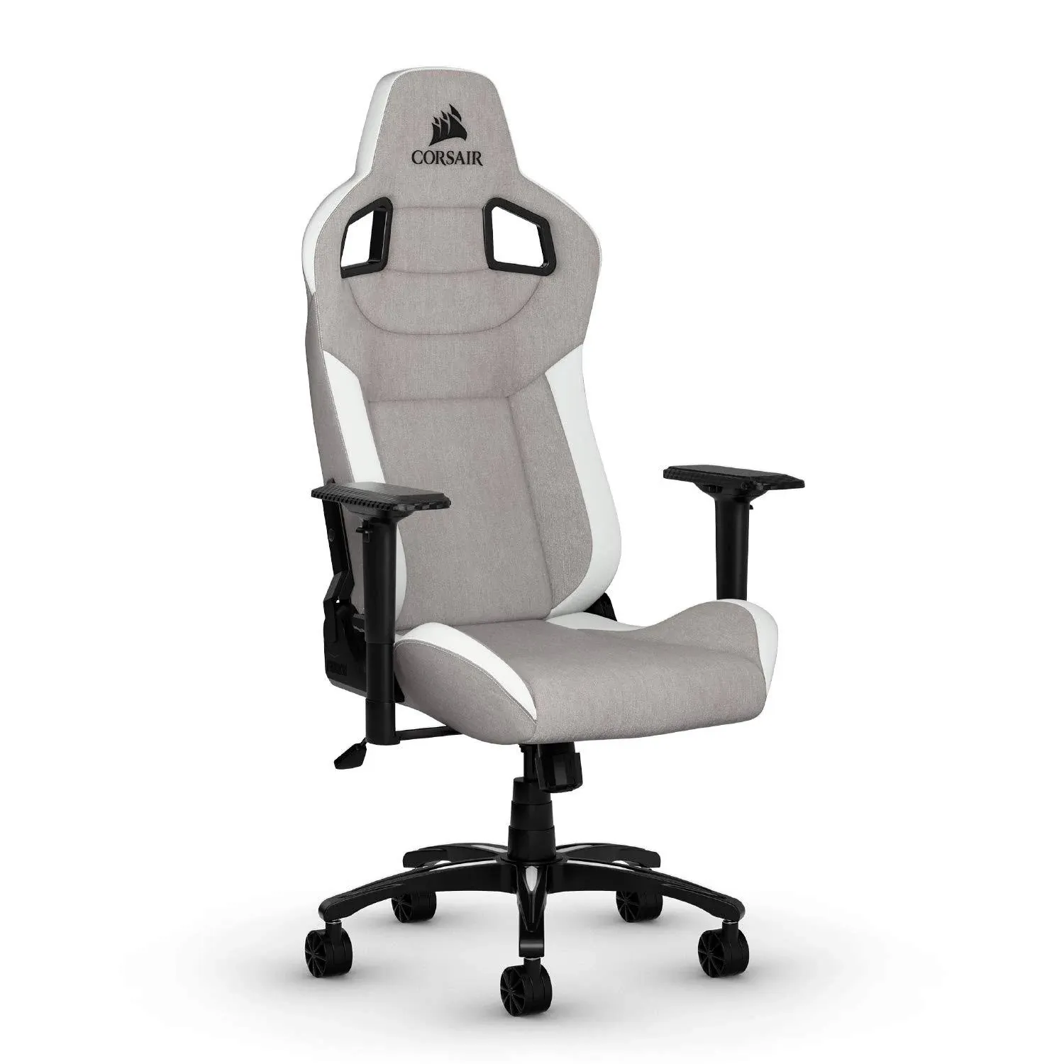 Corsair T3 RUSH Gaming Chair - Gray/White - For Gaming - Fabric, Nylon, Metal, Polyurethane Foam, Memory Foam - Gray, White - CF-9010030-WW