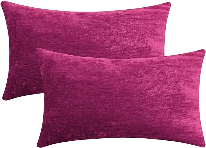 Jeneoo Fuschia Pink Decorative Throw Pillow Covers Soft Chenille Comfy Solid Lumbar Couch Cushion Cover Decor (Set of 2, 12 x 20 Inches)