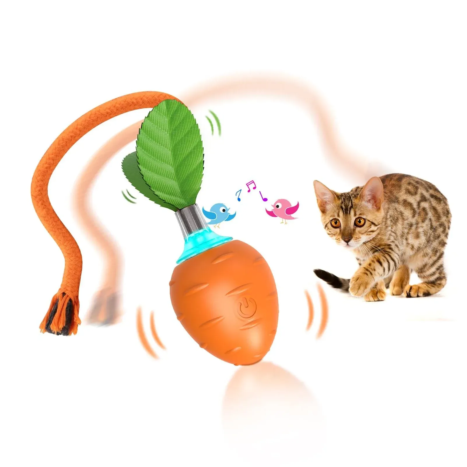 Giociv Cat Toys Interactive for Indoor Cats Chirping Cat Toys Ball with Motion Activate (Chirping Carrot)