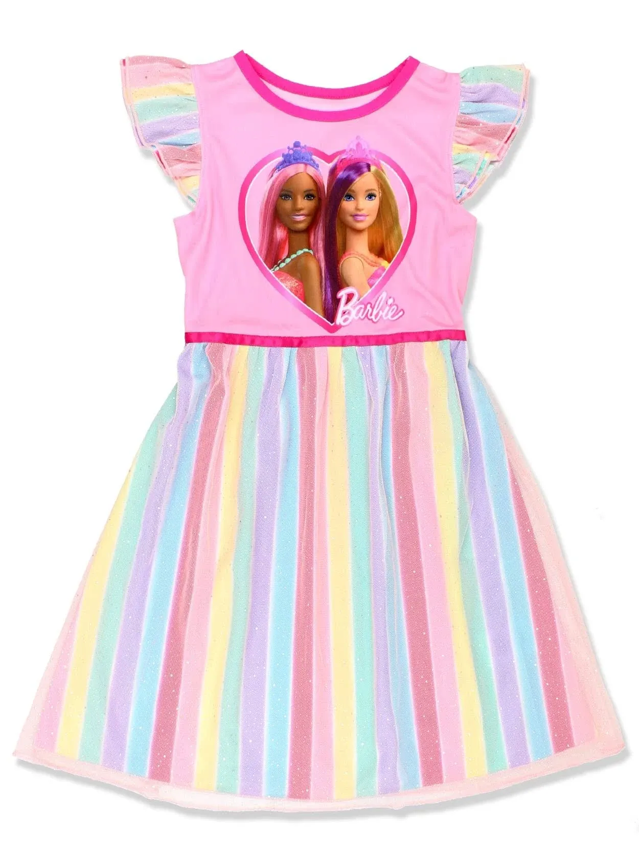 Barbie Girl's Rainbow Dress Up Fantasy Gown Nightgown Pajamas