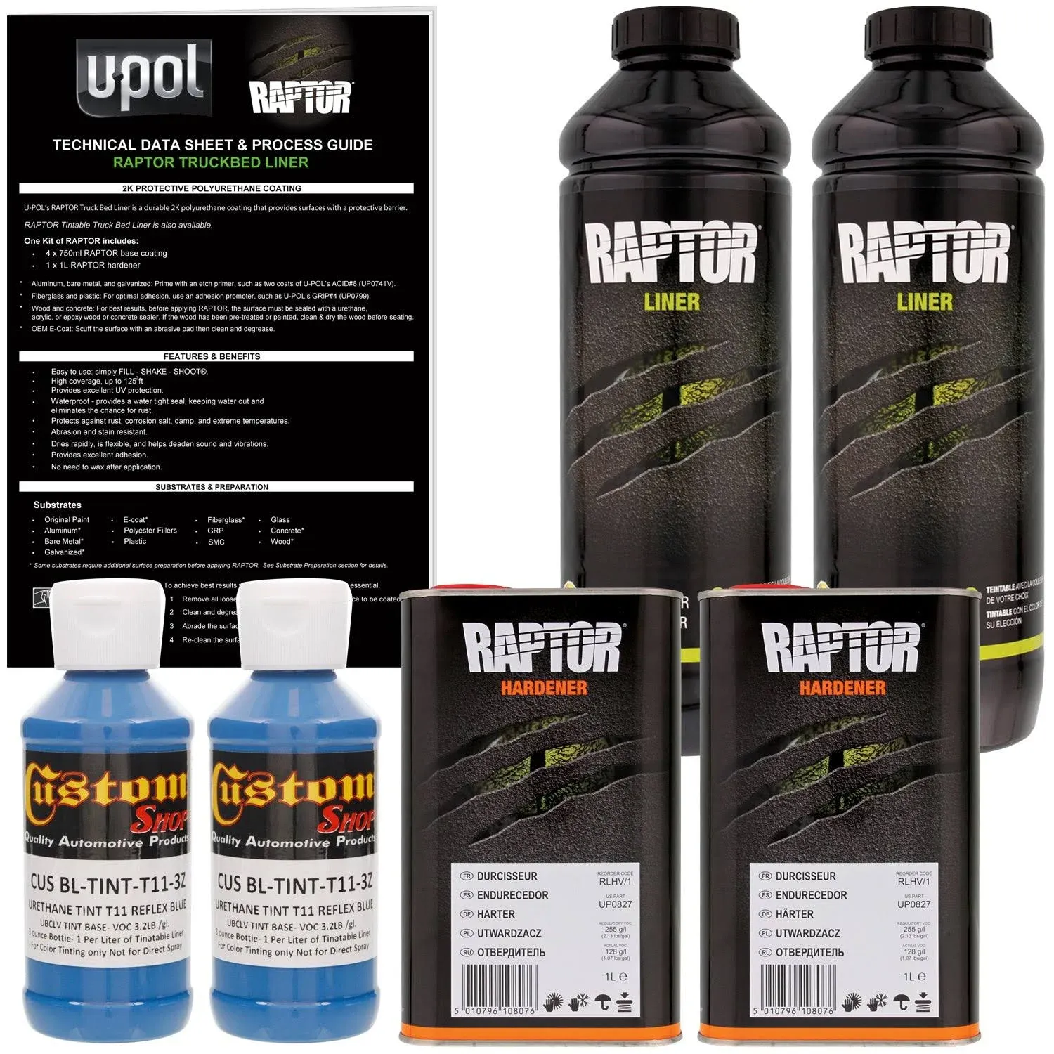 U-POL Raptor Tintable Reflex Blue Spray-On Truck Bed Liner Coating, 2 Liters