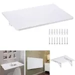 White Wall Mounted Floating Computer Desk PC Folding Table Space Saving Home