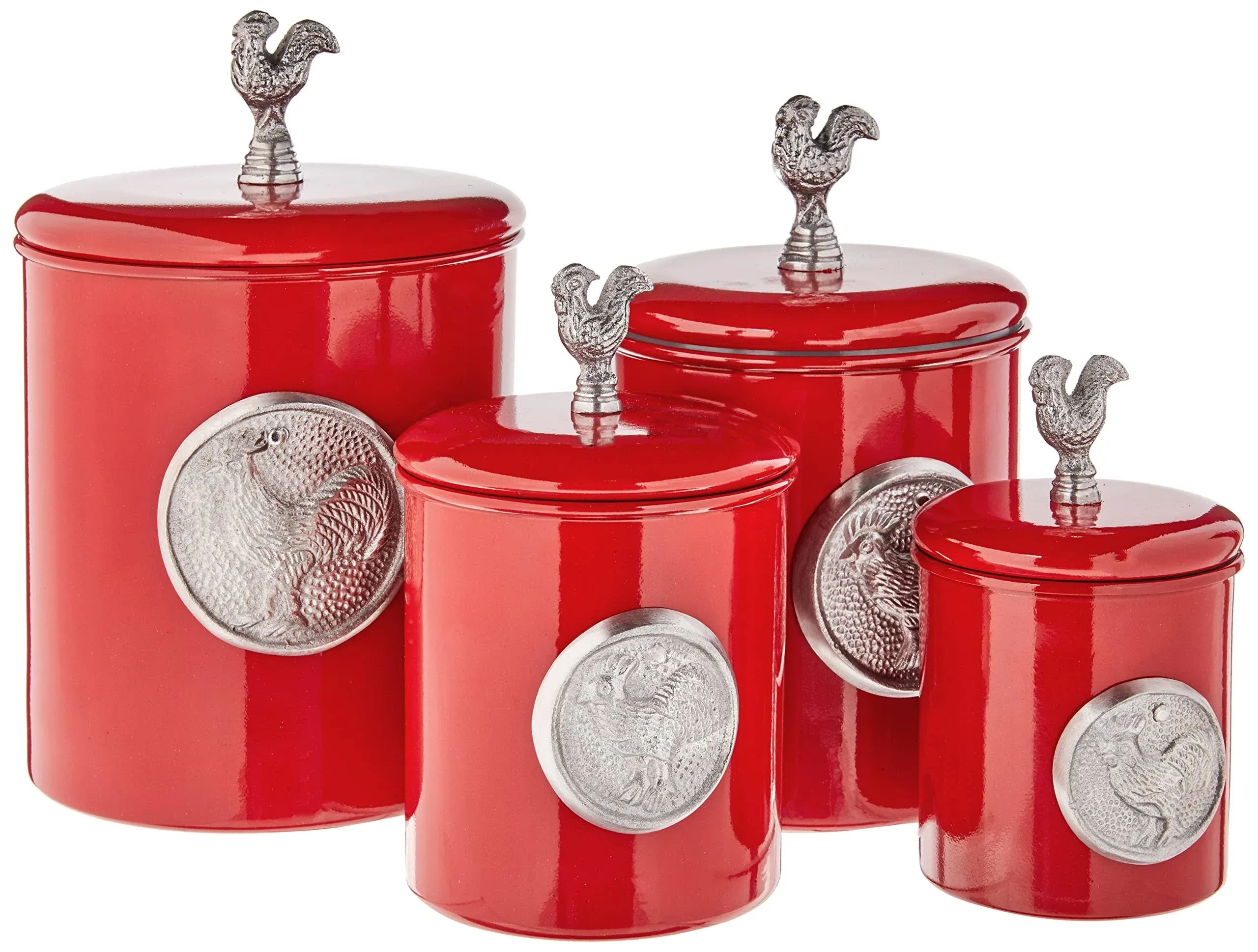 Red 4 Piece Rooster Canister Set